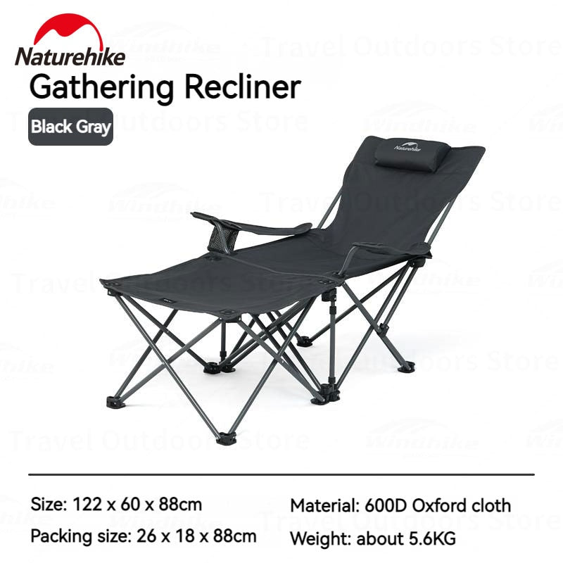 Naturehike 2 in 1 Reclining Foldable Camping Chair With Backrest And Armrests Folding Lying Multi-Functional Recliner Stool Seat Table 120KG Max Load