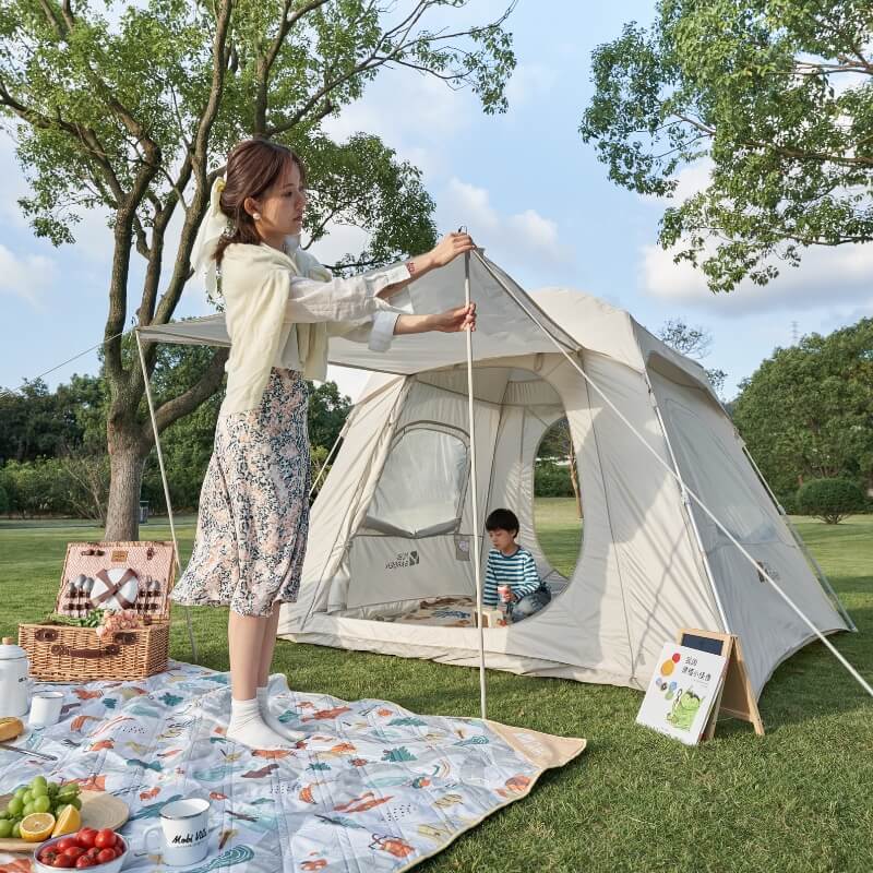 Mobi Garden ZERO SPACE Series 180 Automatic Fast Build Camping Tent for 4-5 Person Silver Coated UPF50+ Sunproof 190T Polyester Waterproof 2 Door Awning Canopy 4 Window Portable Ultralight Outdoor Car Camping Tent Mobigarden ango 4