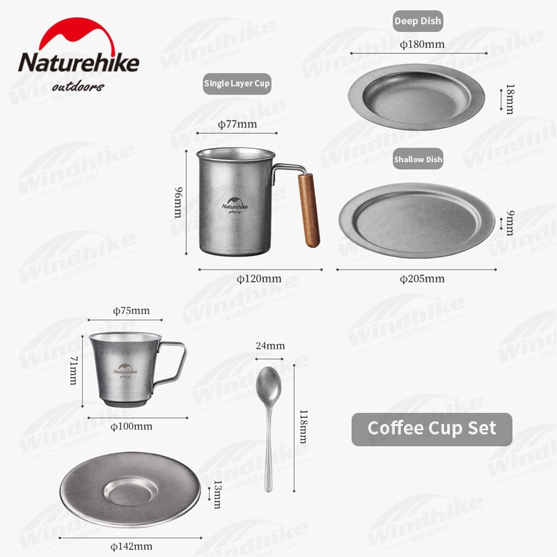 Naturehike Stainless Steel Tableware Outdoor Camping Retro Style Plate Dish Cup Mug Picnic BBQ Dining Utensil Coffee Tea Set Sen Xin