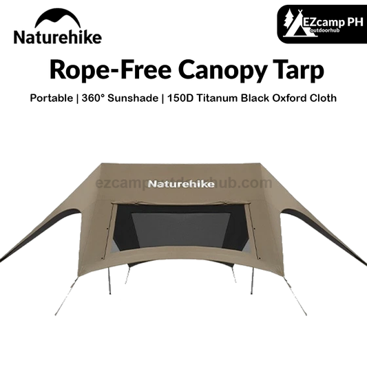 Naturehike Rope-Free Canopy Tarp Waterproof Awning Sun Shelter 150D Titanium Black Outdoor Camping Large Space Hexagonal