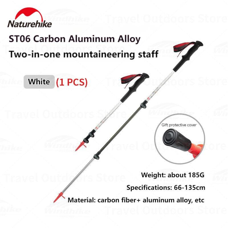 Naturehike ST06 Carbon + Aluminum Outdoor Walking Stick Ultralight 185g Portable Hiking 135cm Telescopic Trekking Pole 3-Section Externally Locked