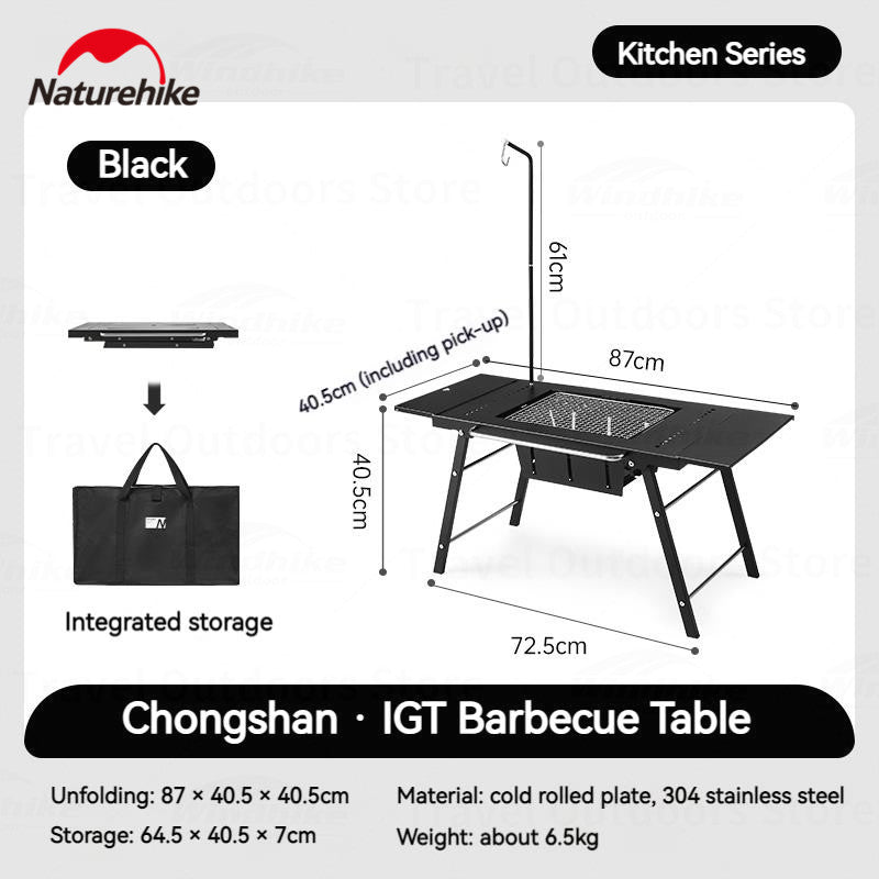 Naturehike IGT Modular Barbecue Grill Table Portable Folding Stainless Steel Tea Hot Pot Cooking Table For 4-6 Persons Outdoor Camping Hiking Travel Heavy Duty Original Nature Hike