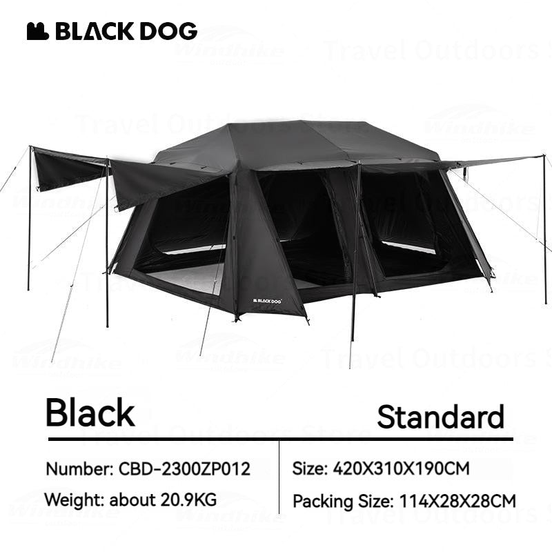 BLACKDOG by Naturehike Black Cabin Style Automatic Camping Tent Large 13m² 5-8 Person 2 Bedroom 4 Hall with Projection Screen Waterproof Vinyl Coated