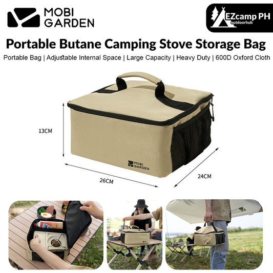 Mobi Garden Portable Butane Camping Stove Storage Bag Cover Multipurpose Cassette Large Capacity Sundries Tool Ultralight Foldable Wear-resistant Shock Absorption Adjustable Internal Space Carry Bag Camping Hiking Travel Original Heavy Duty Equipment Mobi