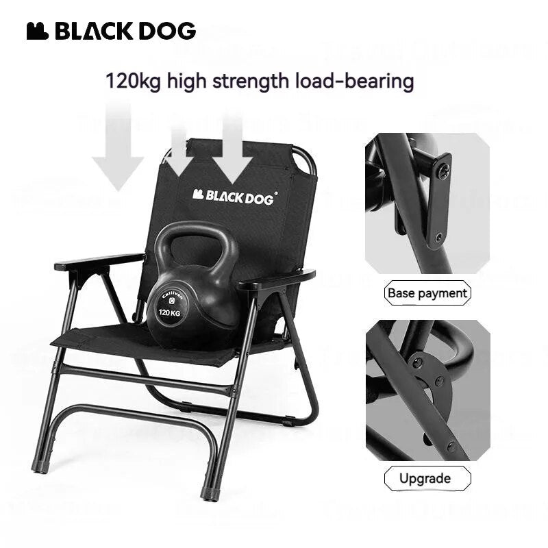 BLACKDOG Black Foldable Camping Chair Portable Ultralight Single Folding Seat Stool Upgraded Oxford Steel 120kg Max Load High Back Support Armchair