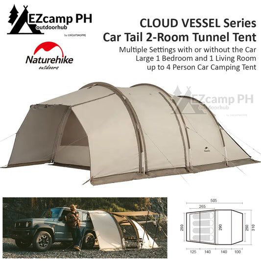 Naturehike CLOUD VESSEL Series Car Tail Tunnel Type Camping Tent for 4 Person 1 Bedroom 1 Living Room Multiple Setting Outdoor 150D Oxford Waterproof