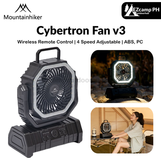 Mountainhiker Cybertron Fan v3 Portable Multipurpose Oscillating Fan Outdoor Camping 20000mAh Battery USB C Charging With Lamp Light Rugged With Wireless Remote Charging About 4-6 Hours ABS PC