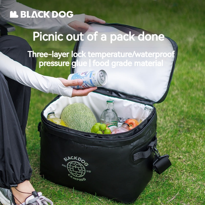 BLACKDOG 20L Ice Bag with Shoulder Strap Outdoor Portable Leakproof Insulated Thermal Lunch Cooler PVC Box Camping Hiking Picnic Beach Travel Heavy Duty Original Black Dog