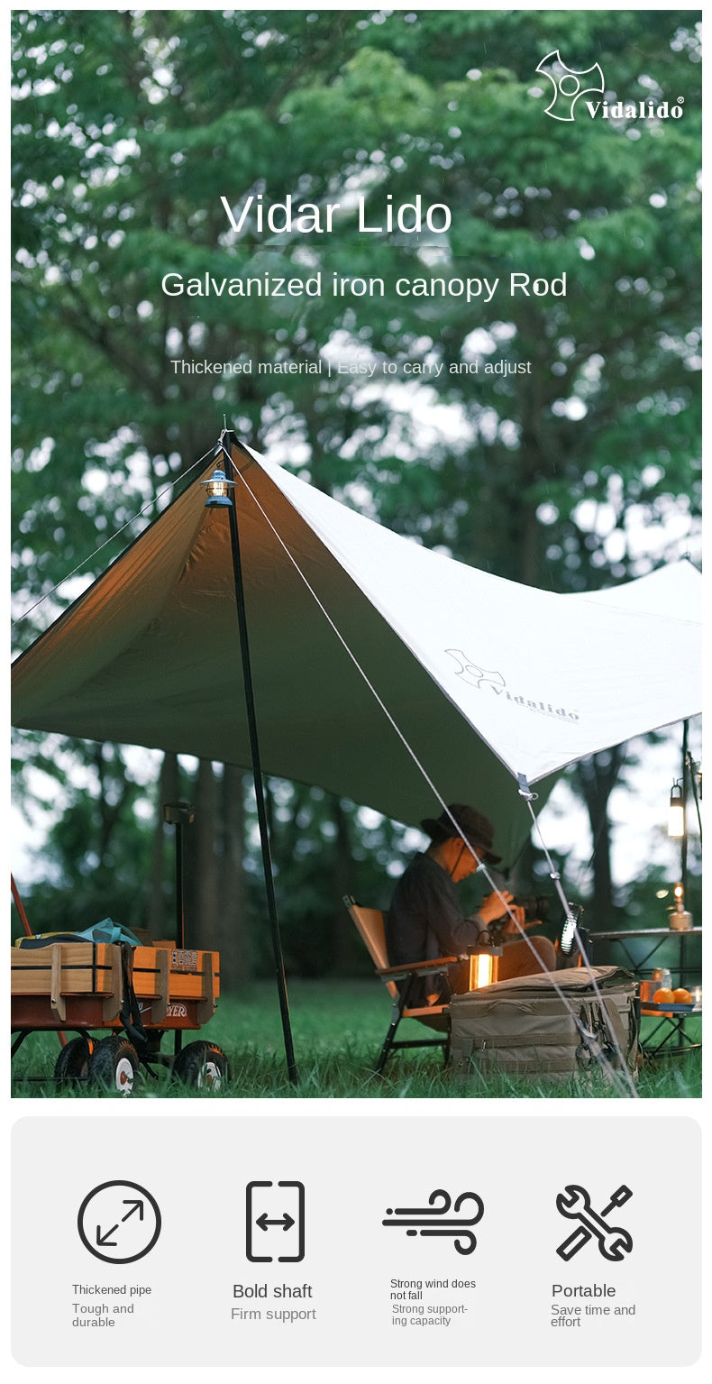 Vidalido Galvanized Iron Canopy Rod Black Steel Iron Awning Pole Tarp Tent 1.8m 2.2m 2.4m 2.8m Length 3-4 Section 2pcs Per Set Camping Accessories Rod