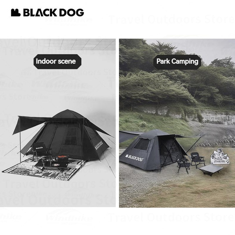 BLACKDOG by Naturehike Automatic Black Camping Tent 2.0 for 4 Person 2 Door 4 Windows Waterproof Vinyl Coating Optional Outer Full Tent Canopy Addon