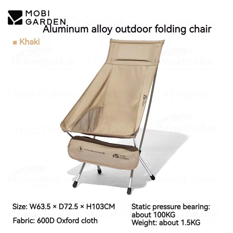 MOBI GARDEN Folding Moon Chair Outdoor Camping Relax Recline Ultralight Portable Small Large High Low Back Aluminum Alloy Oxford Seat 100kg Max Load Foldable with Storage Bag Mobigarden