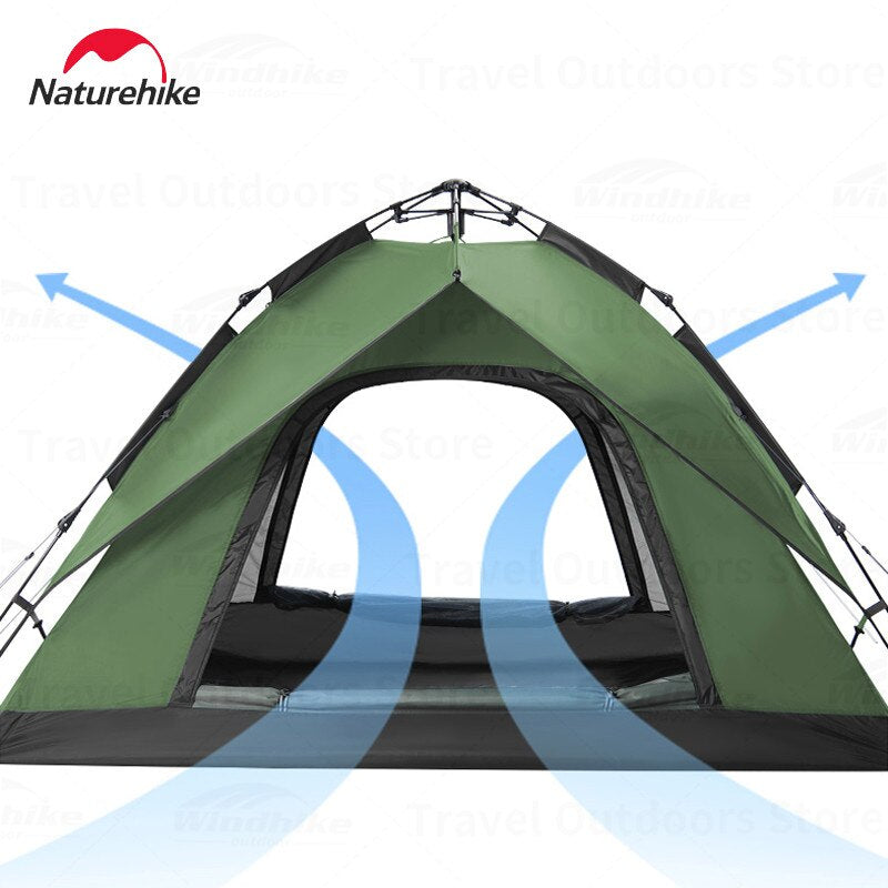 Naturehike Automatic Pop Up Camping Tent Fast Quick Build 3 and 4 Person Dome Style 210D Polyester Waterproof 3000mm Instant Auto Outdoor Shelter