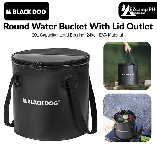 BLACKDOG Folding Round Water Bucket With Lid Outlet Valve Design 20L Portable Ultralight Water Bag Box Sink Bag Storage Camping Outdoor Hiking Beach Fishing Travel Picnic Original Black Dog