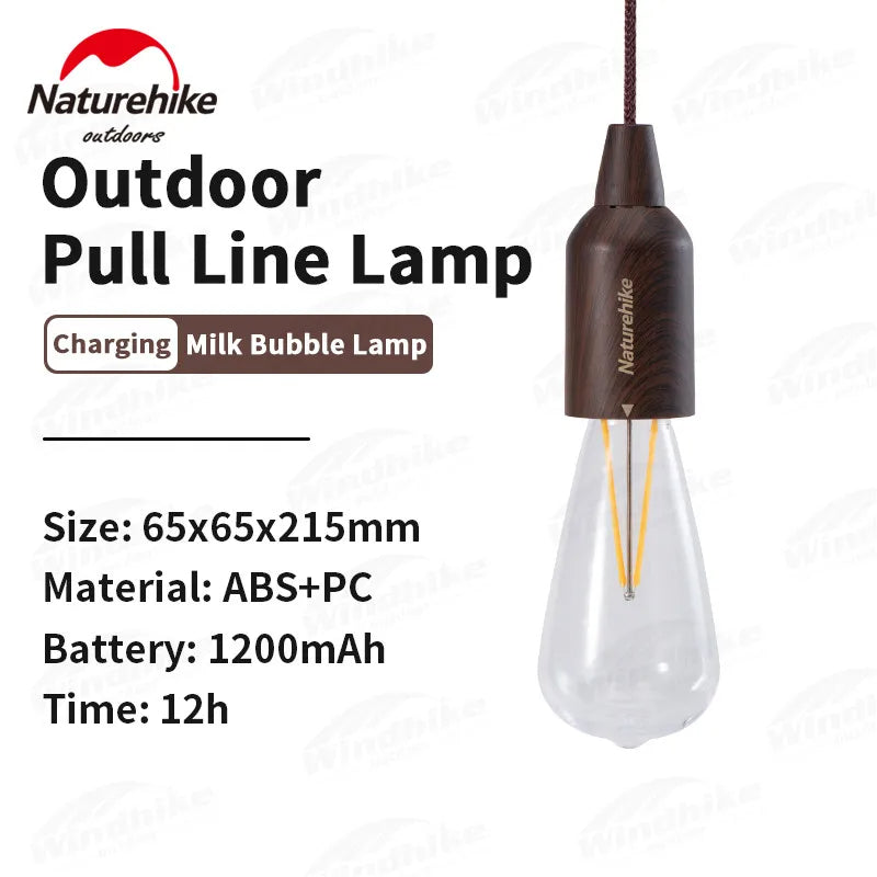 Naturehike STAR LINE LED Camping Outdoor Atmosphere Light Pull Line String Cord Power Switch IP44 Waterproof Ambient Lighting Lamp Bulb Battery or USB Rechargeable Operated Camp Glamping Tent Portable Hanging Rope Lantern Nature Hike