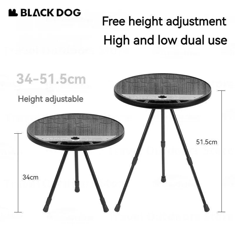 BLACKDOG by Naturehike TWILIGHT Portable Round Side Table Height Adjustable 3-Legged Stable Telescopic Tripod Structure 20kg Max Load Coffee Tea Outdoor Camping Folding Ultralight Aluminum PE Acrylic Black Dog Nature Hike