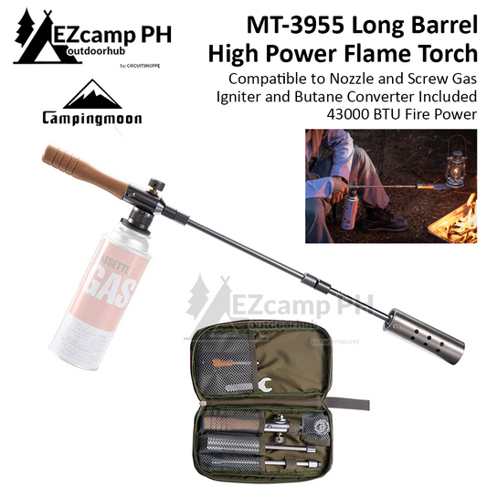 CAMPINGMOON MT-3955 Long Barrel Flame Blow Torch 43000 BTU High Fire Power for Nozzle Screw Type Camping Butane Fuel Outdoor Camping Charcoal Wood Grill Moon MT 3955 MT3955