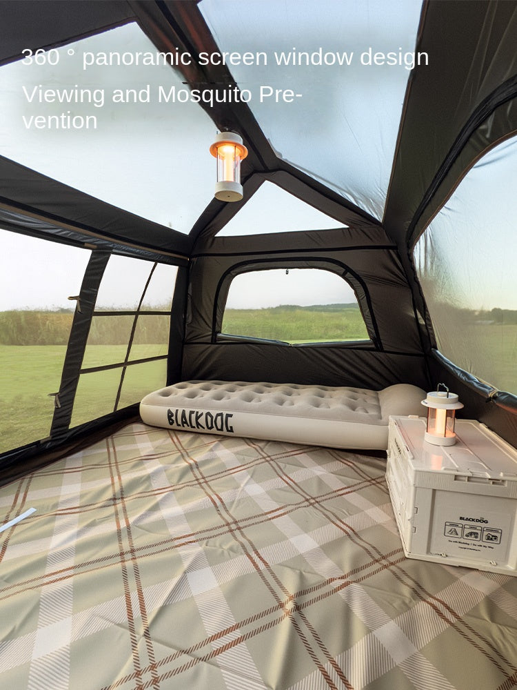 Blackdog MOUNT HOLIDAY 5.5 Fast Automatic Tent Cabin Style Black Vinyl Coated Sunscreen 2-4 Persons 360° Panoramic View Extended Awning Canopy Outdoor