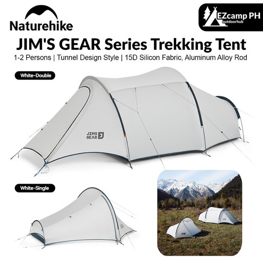 Naturehike JIM'S GEAR Series Trekking Tent Portable Ultralight 4 Seasons Tunnel Tent Camping Outdoor Hiking Picnic Beach Travel Tent 2 Person Nylon Waterproof Heavy Duty Original Nature Hike