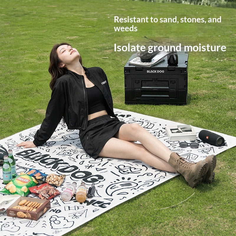 BLACKDOG Doodle-Print Outdoor Mat Portable Ultralight Black Breathable Mattress Moisture-proof Widened Layout Ground Sheet Camping Picnic Beach