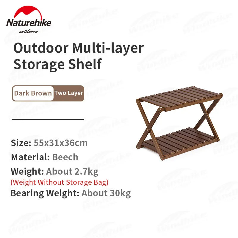 Naturehike Folding Storage Rack Outdoor Portable 3 to 4 Layer Shelf Wood Folding Table Camping Picnic BBQ Hiking Tableware Storage Nature Hike