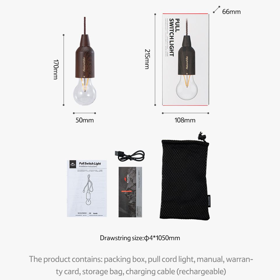 Naturehike STAR LINE LED Camping Outdoor Atmosphere Light Pull Line String Cord Power Switch IP44 Waterproof Ambient Lighting Lamp Bulb Battery or USB Rechargeable Operated Camp Glamping Tent Portable Hanging Rope Lantern Nature Hike