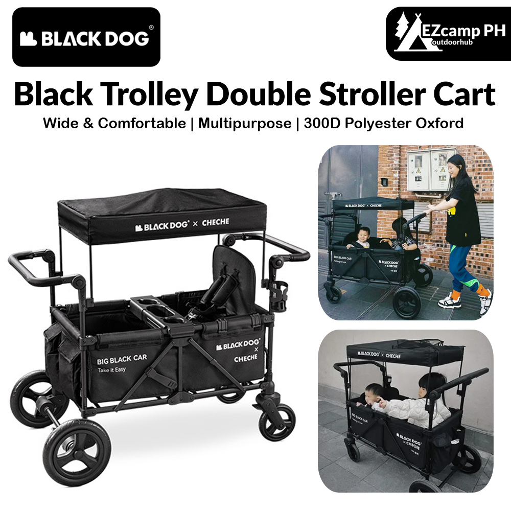 BLACKDOG Black Trolley Double Stroller Cart Portable Multifunctional Foldable Large Capacity Handcart Recreational Vehicle Baby Children's Stroller