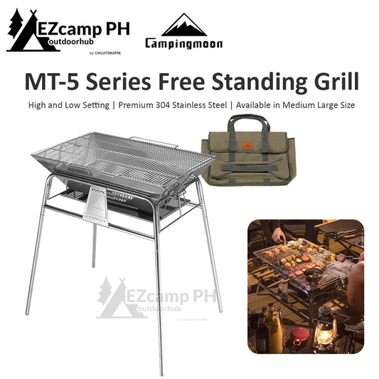 CAMPINGMOON MT-5 Series Standing Style Camping Portable Stainless Steel Grill Folding Charcoal Fire Pit Bonfire Firewood Rack Outdoor MT-5 MT-5MAX