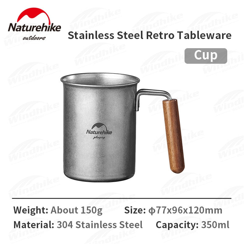 Naturehike Stainless Steel Tableware Outdoor Camping Retro Style Plate Dish Cup Mug Picnic BBQ Dining Utensil Coffee Tea Set Sen Xin