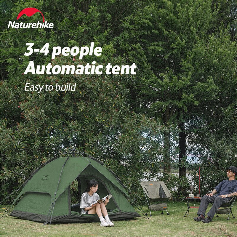 ( REFURBISH ) Naturehike Automatic Pop Up Camping Tent Fast Quick Build 3 and 4 Person Dome Style 210D Polyester Waterproof 3000mm Instant
