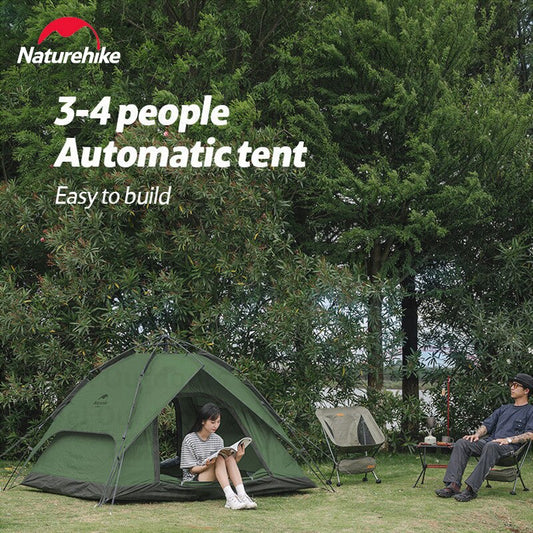 Naturehike Automatic Pop Up Camping Tent Fast Quick Build 3 and 4 Person Dome Style 210D Polyester Waterproof 3000mm Instant Auto Outdoor Shelter