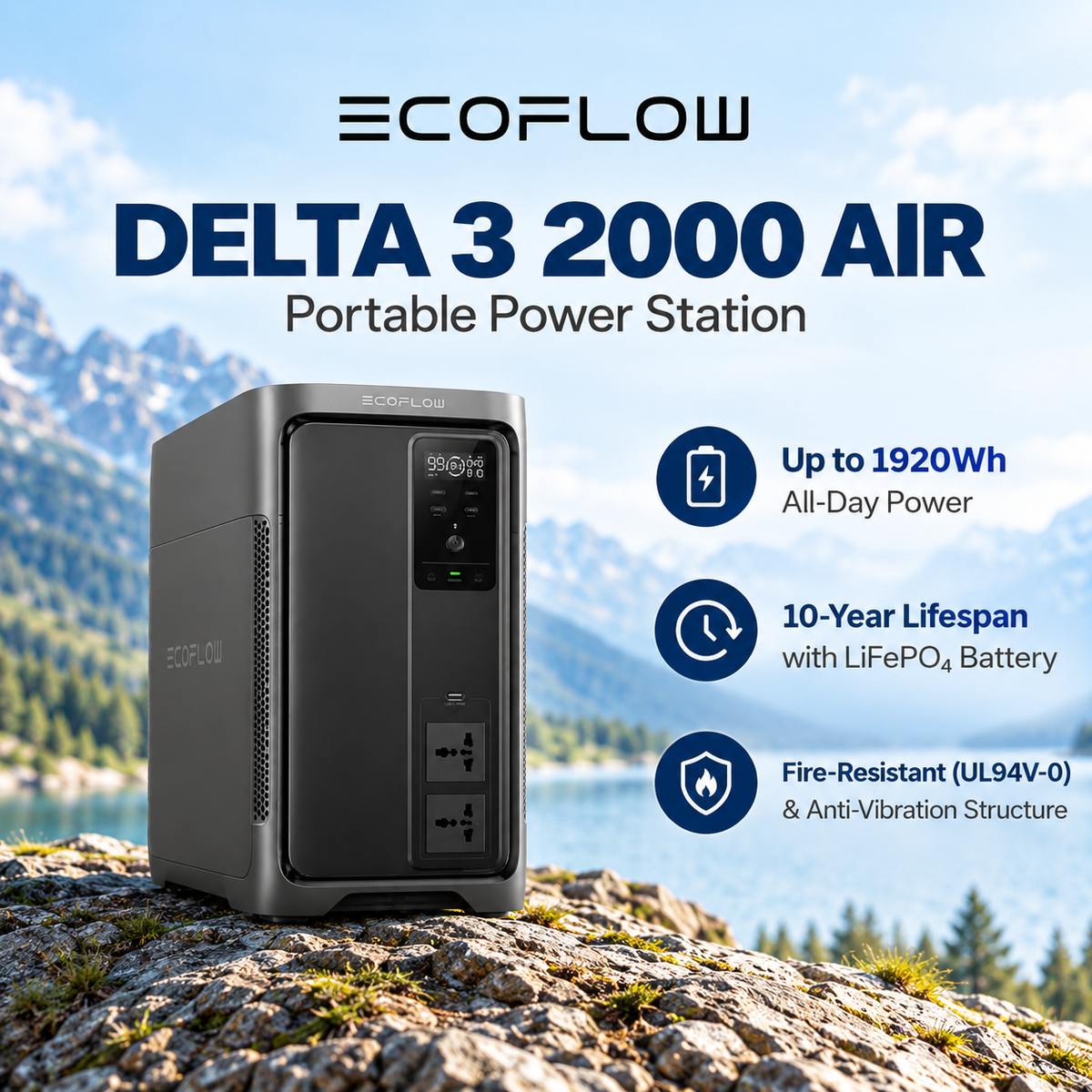 EcoFlow Delta 3 2000 Air Portable Power Station for Camping Home Battery Backup