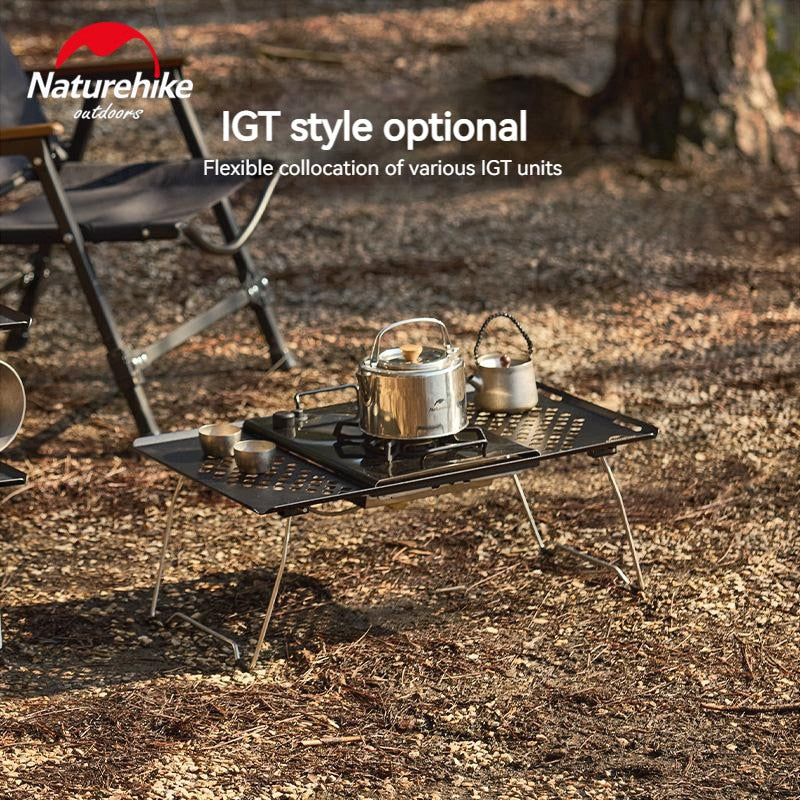 Naturehike Portable Folding Black Stainless Steel Table Outdoor Camping IGT Stove Grill Accessories Compatible Foldable Stackable Multi-Layer