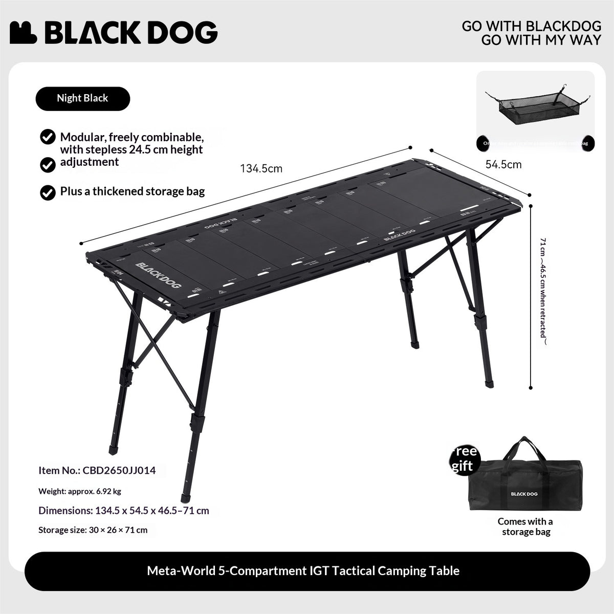 Blackdog MOVES Gen 2 IGT Modular Table Outdoor Camping Black Tactical Aluminum Portable Folding