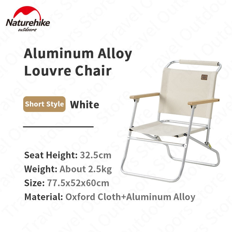 Naturehike Foldable Louvre Kermit Chair Portable Ultralight Folding Chair High Low Outdoor Seat Aluminum Alloy Bracket Canvas Material 120kg Max Load