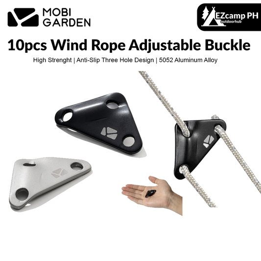 Mobi Garden 10pcs Wind Rope Adjustable Buckle Outdoor Portabel Ultralight Rope Tensioner Aluminum Alloy Triagular Windproof Rope Anti-Slip Buckle Camping Hiking Travel Heavy Duty Original Mobi Garden