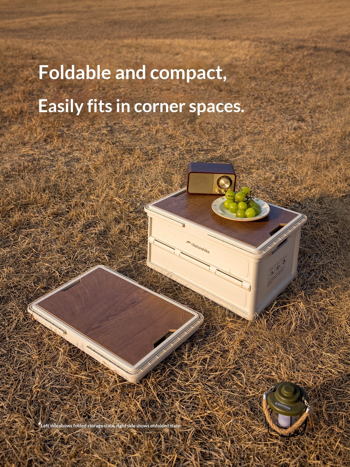 Naturehike LING YUE R Collapsible Storage Box 25L Stackable PP Basket Storage Container With Wood Table Board Outdoor Camping Equipment Utensil