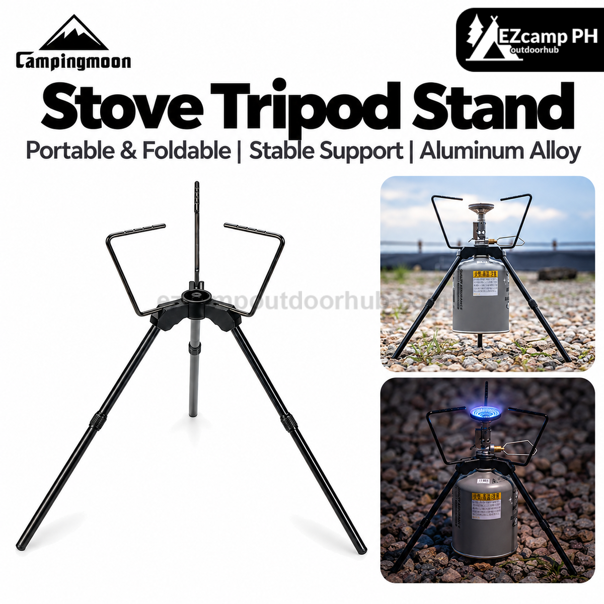 Campingmoon Portable Camping Stove Tripod Stand Aluminum Alloy Gas Canister Support Rack Bracket