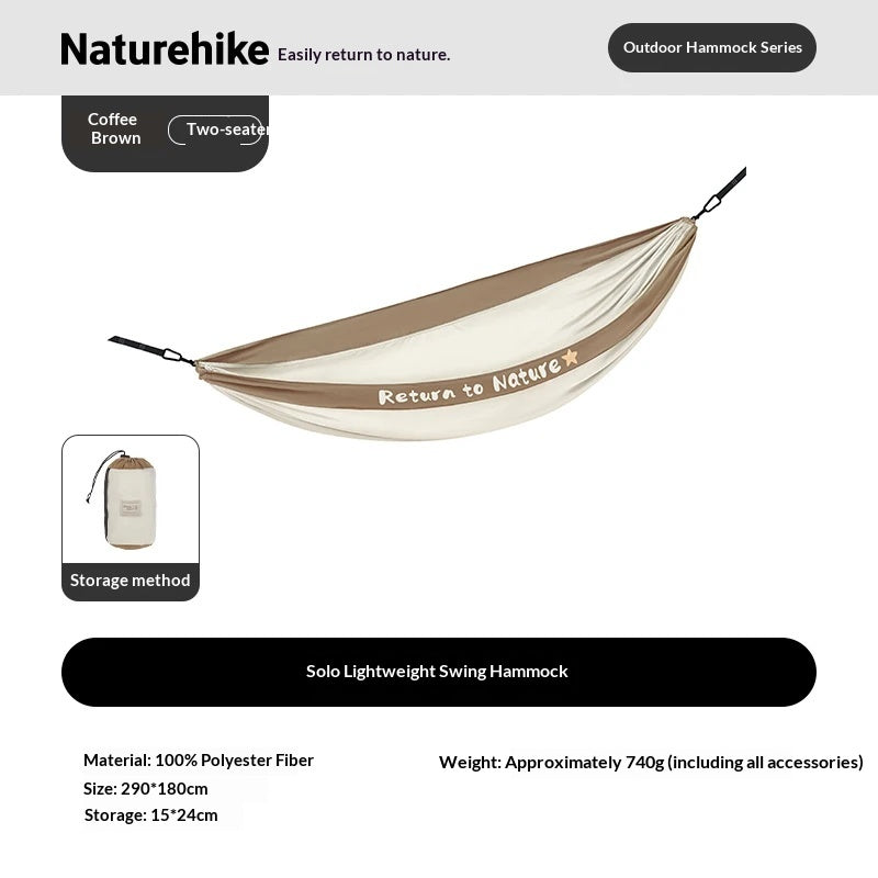 Naturehike Lightweight Swing Hammock Anti-Rollover Comfortable Skin-Friendly Load Bearing Up To 200kg Suspension Bed Outdoor Camping Travel Gear