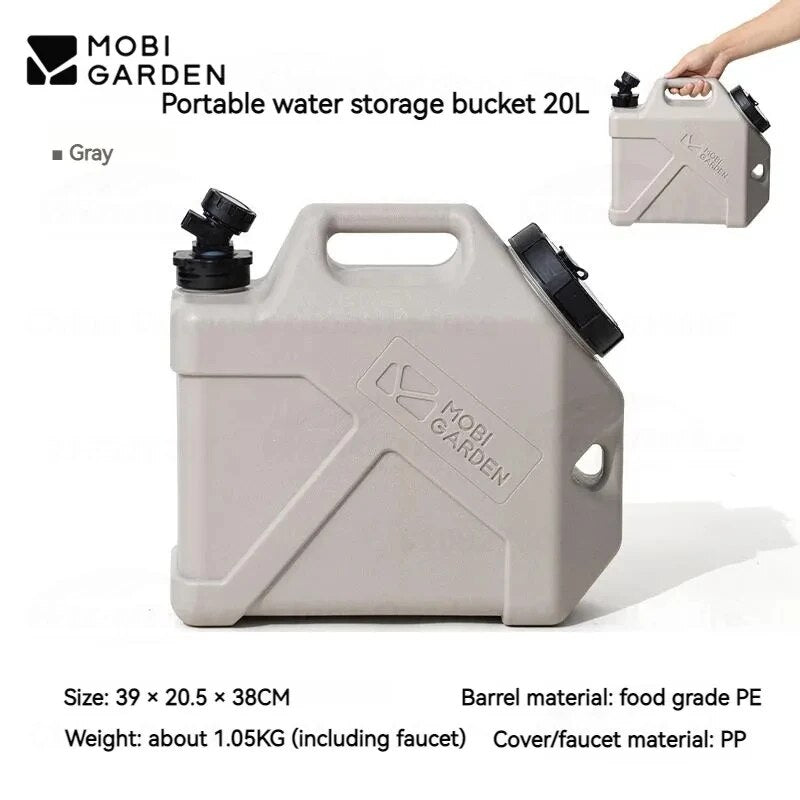 Mobi Garden MUZE Outdoor Water Container 10L 20L Thick Food Grade PE Plastic Material Drinking Water Storage Faucet Bucket Camping Large Capacity Tank Mobigarden