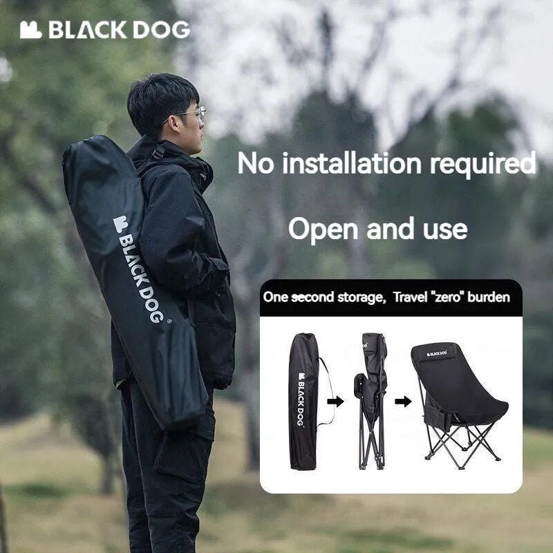 BLACKDOG Floating Moon Chair Outdoor Raised Back Portable Foldable Black Camping Chair Hiking Fishing Beach Travel Chair With Pockets Load Capacity up to 150kg Heavy Duty Original Black Dog