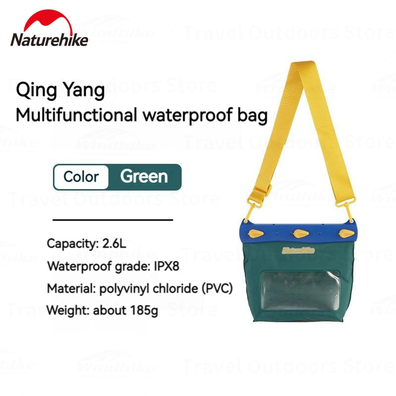 Naturehike Aqua Waterproof Shoulder Bag with Mobile Phone Pocket 20m Deep IPX8 Waterproof 2.6/5.6L Ultralight Beach Camping Swimming Water Sports Multifunctional Storage Dry Bag Cellphone Smartphone Case Cover Nature Hike QINGYANG