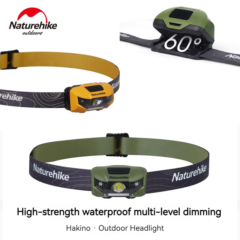 Naturehike LED Headlamp Camping Hiking Headlight Ultralight Head Lamp Light 4 Modes Flashlight SOS Red Light 60° Adjustable IP66 Waterproof 2 AAA Battery