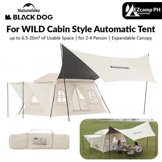 BLACKDOG by Naturehike FOR WILD Cabin Style Automatic Fast Build Tent 6.5m² Large Space for 2-4 Person Expandable Canopy Optional Add-on Vinyl Coated Sunscreen Outdoor Waterproof Quick Open Multiple Setting Tent Black Dog Nature Hike