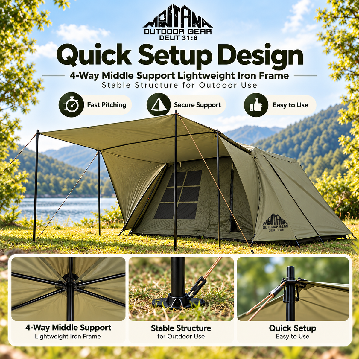 Montana OHEL 6.0 Automatic Tent Complete Set 4-6 Person Fast Waterproof Silver Coated Sunscreen