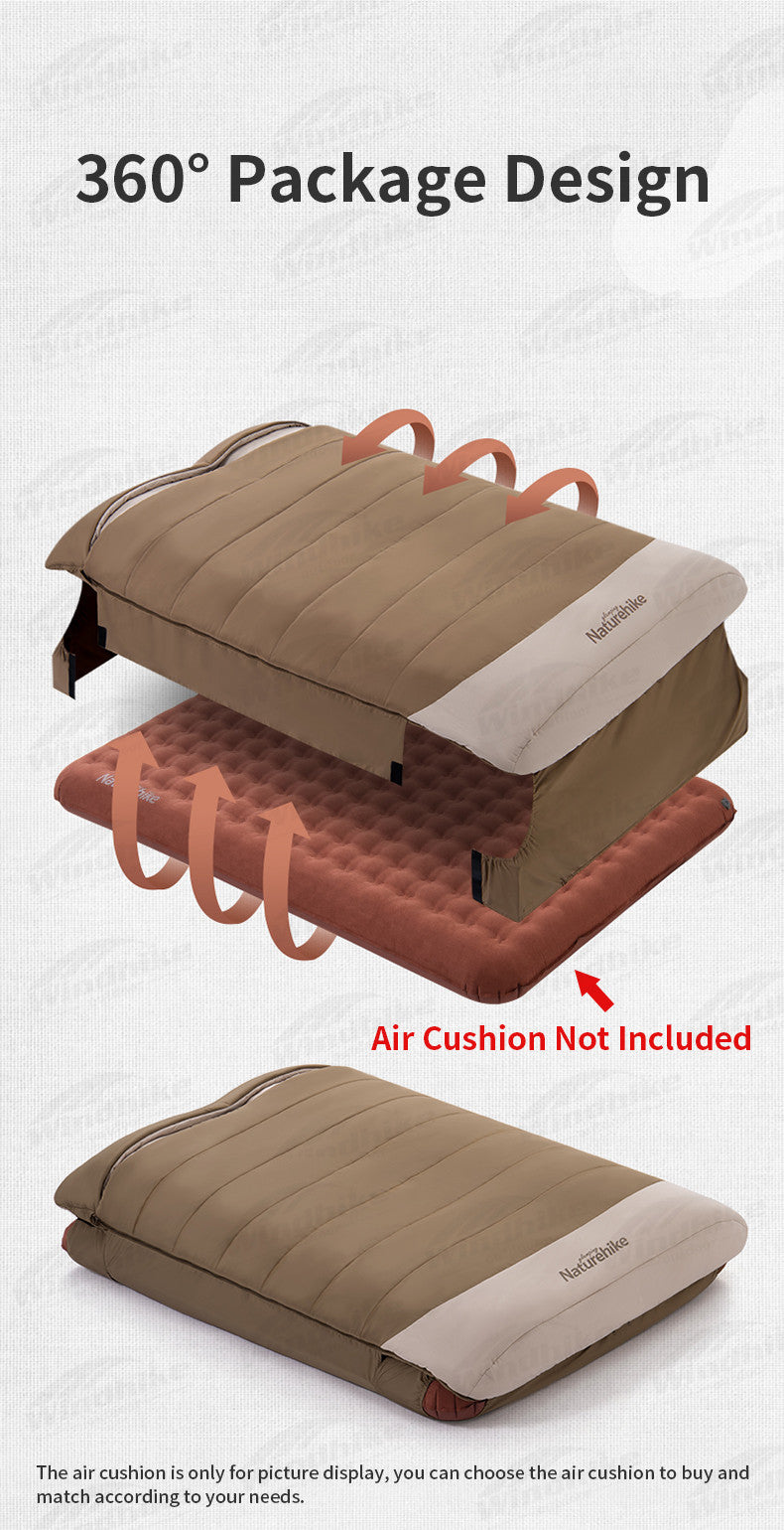 Naturehike 2 Persons Hooded Sleeping Bag Portable Foldable Multipurpose Free Combination Comfortable Outdoor Soft Warm 360° Package Design With Pillow Match Mat