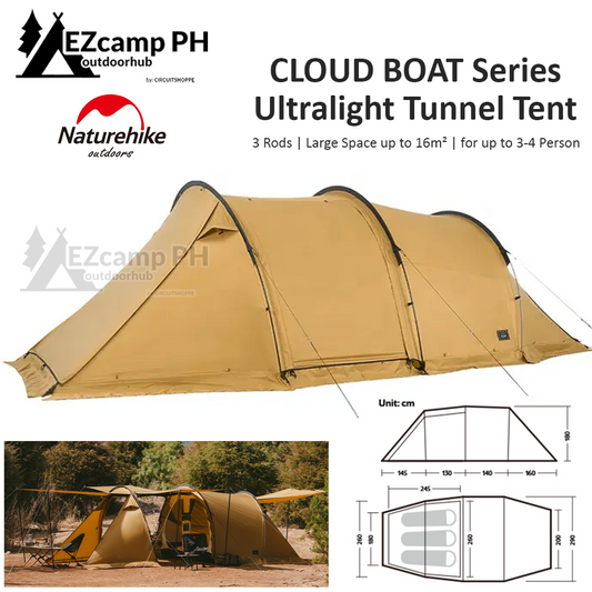 Naturehike CLOUD BOAT Series 3 Rods Ultralight Portable Version Tunnel Type Camping Tent Large 16m² f4 Person Waterproof Outdoor Cloud Vessel Light