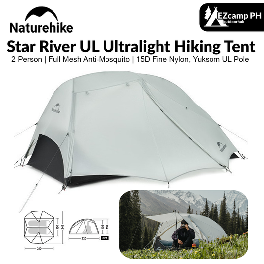 Naturehike Star River UL Ultralight Backpacking Hiking Tent Camping PRO 2 Person 2 Door Double Layer 15D Nylon Waterproof Three Seasons Canopy Awning Portability Outdoor Travel Picnic Beach Trekking Heavy Duty Original Nature Hike