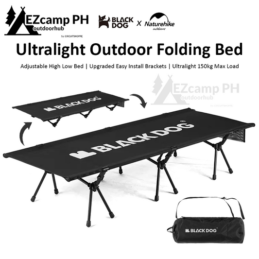 BLACKDOG by Naturehike Black High Low Folding Bed Cot Adjustable Height 150kg Load Upgraded Easy Aluminum Ultralight Bracket Outdoor Camping