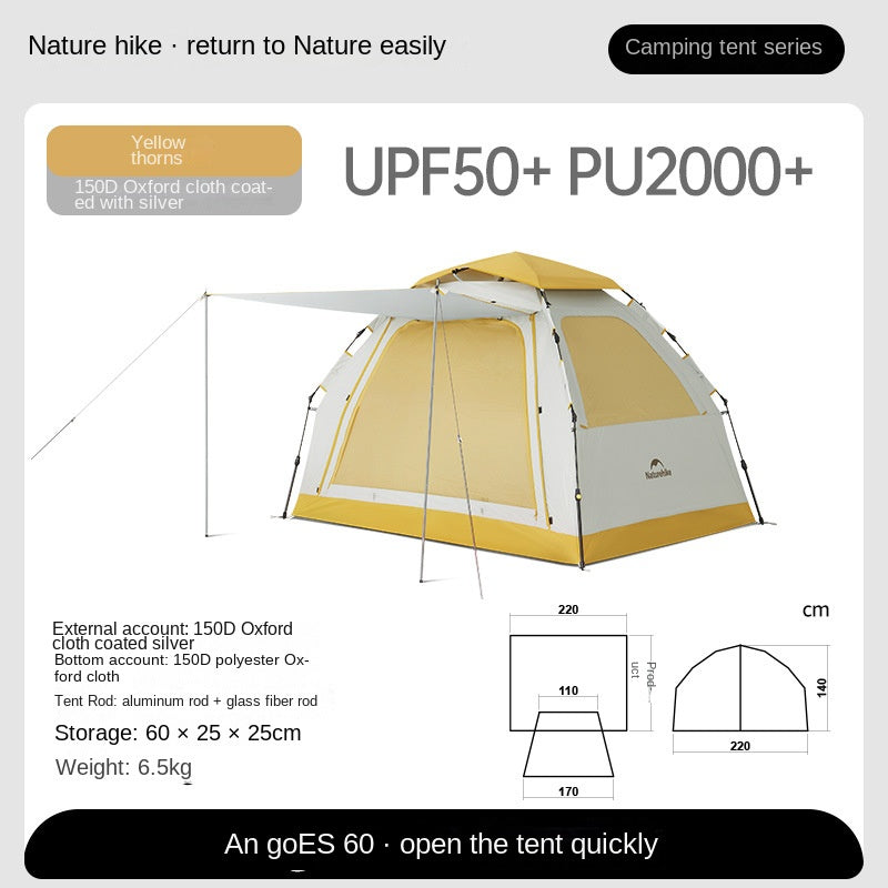 Naturehike ANGO Series ES60 Fast Automatic Tent Dome Detachable Canopy Awning Tarp for 3 to 4 Person Silver Coated Sunscreen Waterproof 15m² Large Use Space Auto Poles Quick Open Nature Hike