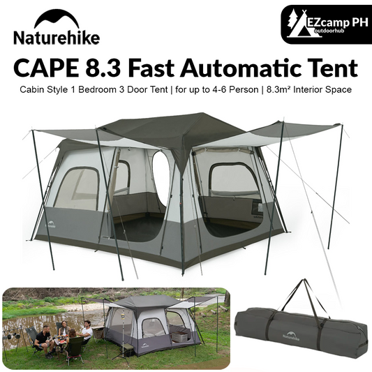 Naturehike CAPE 8.3 Fast Automatic Tent 8.3m² Interior Space Cabin Style 1 Bedroom 3 Door Tent for up to 4-6 Person Outdoor Camping Waterproof Windproof 60s Quick Build Auto Poles Nature Hike village